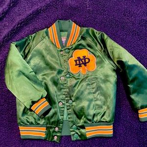 Notre Dame toddler satin Green and Gold jacket.